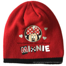 Custom Made Cartoon Printed Acrylic Winter Red Customized Children′s Knit Beanie Hat